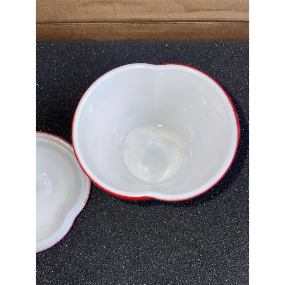 Vintage Hazel Atlas Strawberry Shaped Painted Milk Glass 1950's Granny Core - Picture 4 of 9